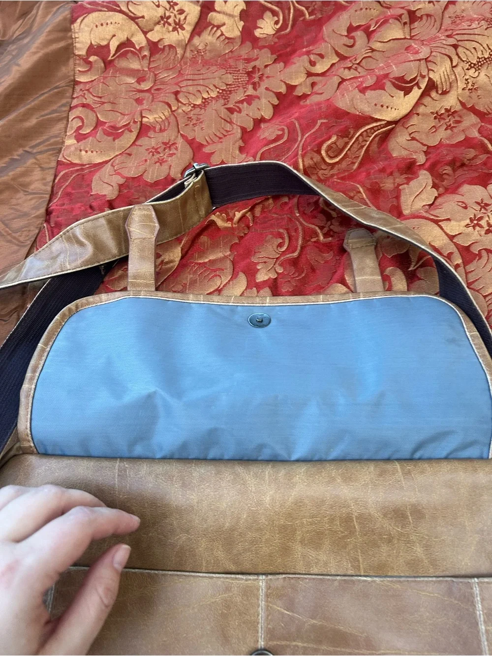 X-Large (the brand) tan leather messenger tote bag with strap
